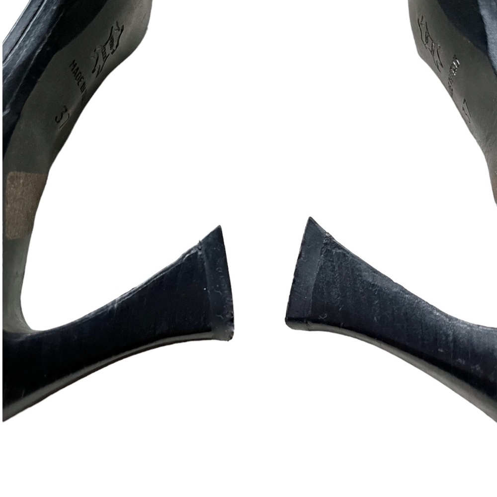 HALO Brand Wooden Heel Black Leather Sandals Mules, sz 7, Made in Italy - Picture 12 of 14